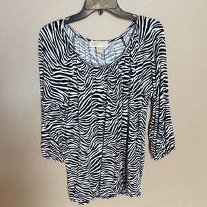 Michael Kors Black White Zebra animal Print Blouse viscose long sleeve relaxed L
